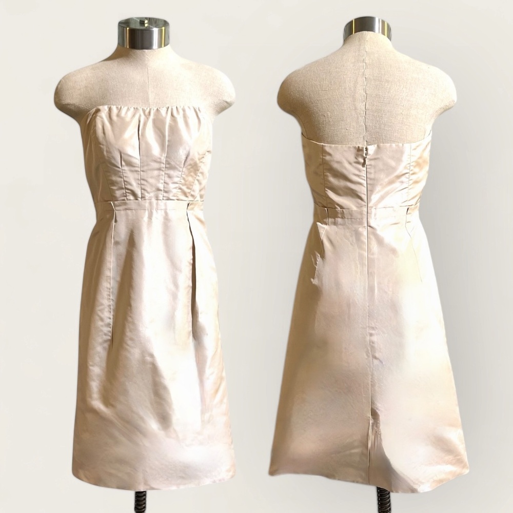 EUC [J. Crew] Silk Strapless Champagne Gold Taffeta Mini Party Dress | XS · 2